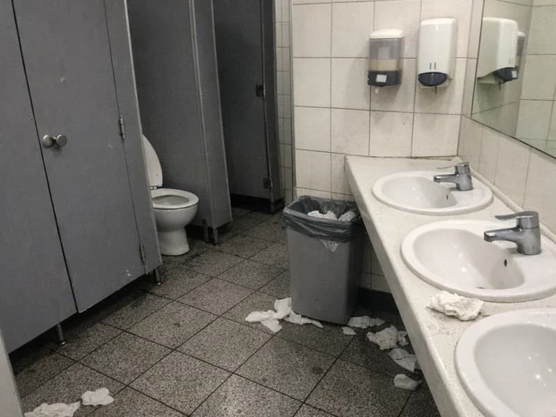 Photo of a Modern public toilet in Prague Airport Terminal 2, Prague, Czech Republic. Verified…